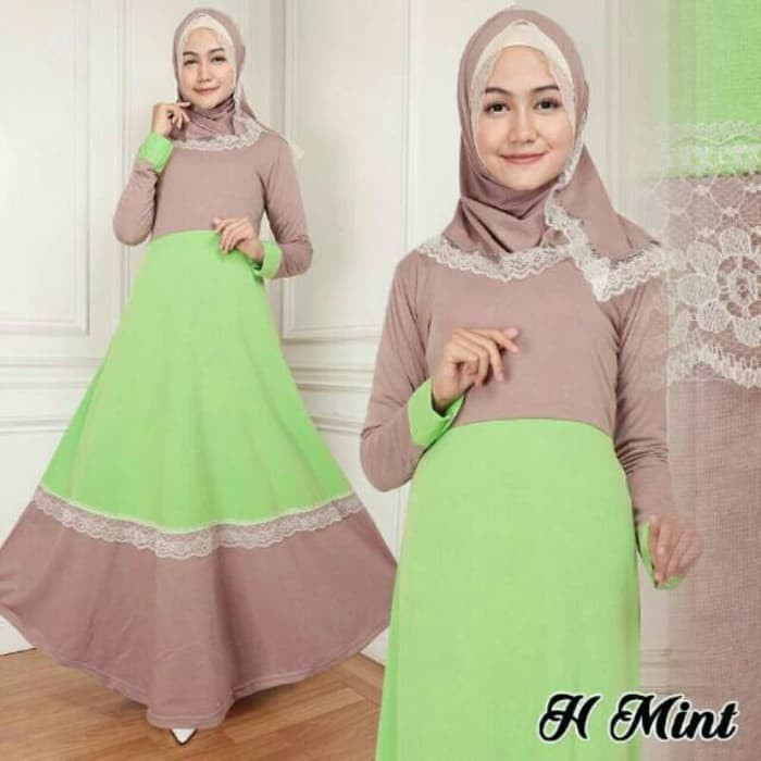 MY GAMIS SYARI MAXI HIJAB MINT GAMIS BUSANA MUSLIM PAKAIAN MURAH WANITA