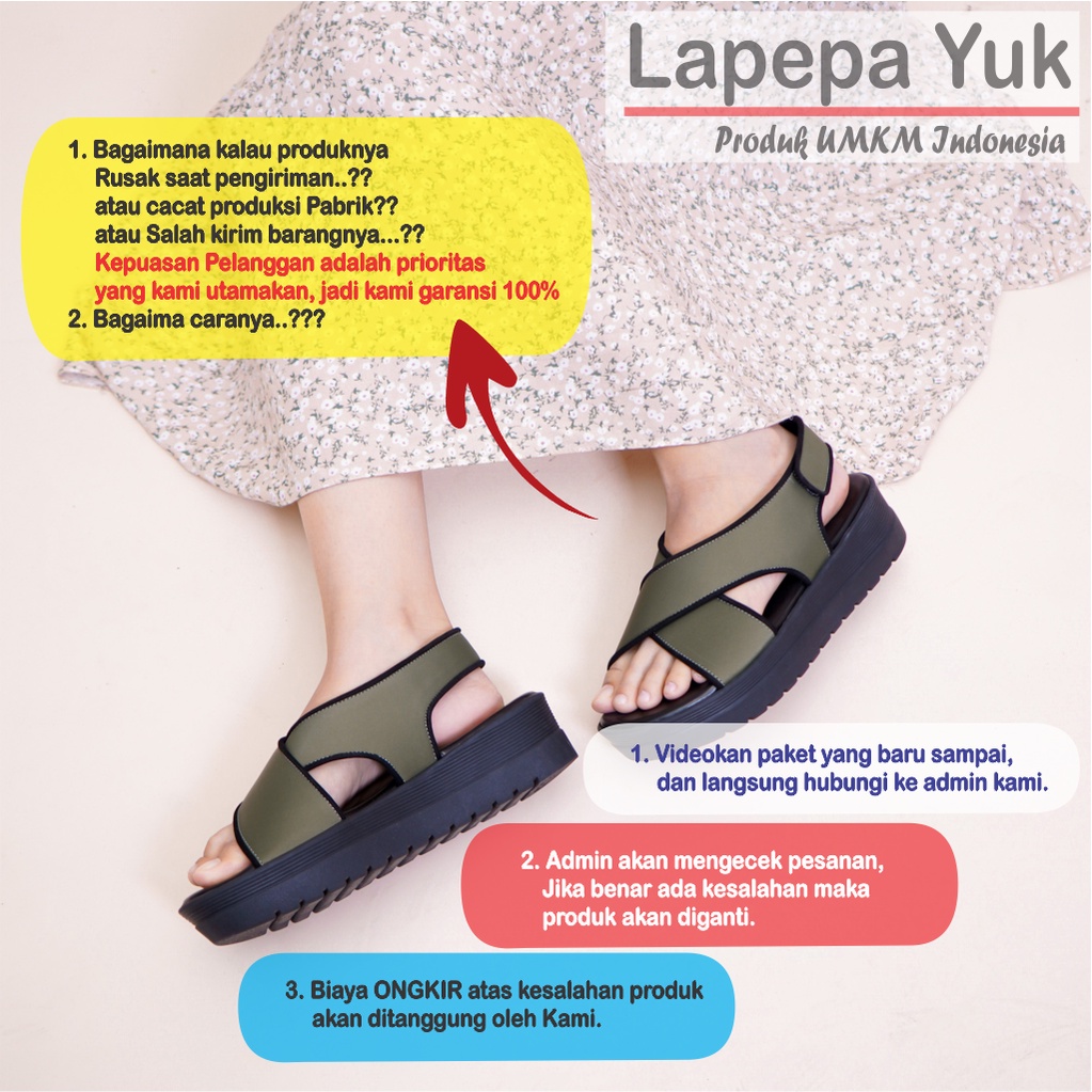 LAPEPA YUK -  Sepatu Sandal Wanita Wedges CLARIE Model Ban dua Tali Strap belakang Hak Tinggi Sole 4 cm Spatu Sendal Gunung Cewek  Size 36 37 38 39 40 Warna OLIVE Hijau Soft Cewe Kekinian Premium Terbaru Shoes Ori Original Mall Official Store Promo