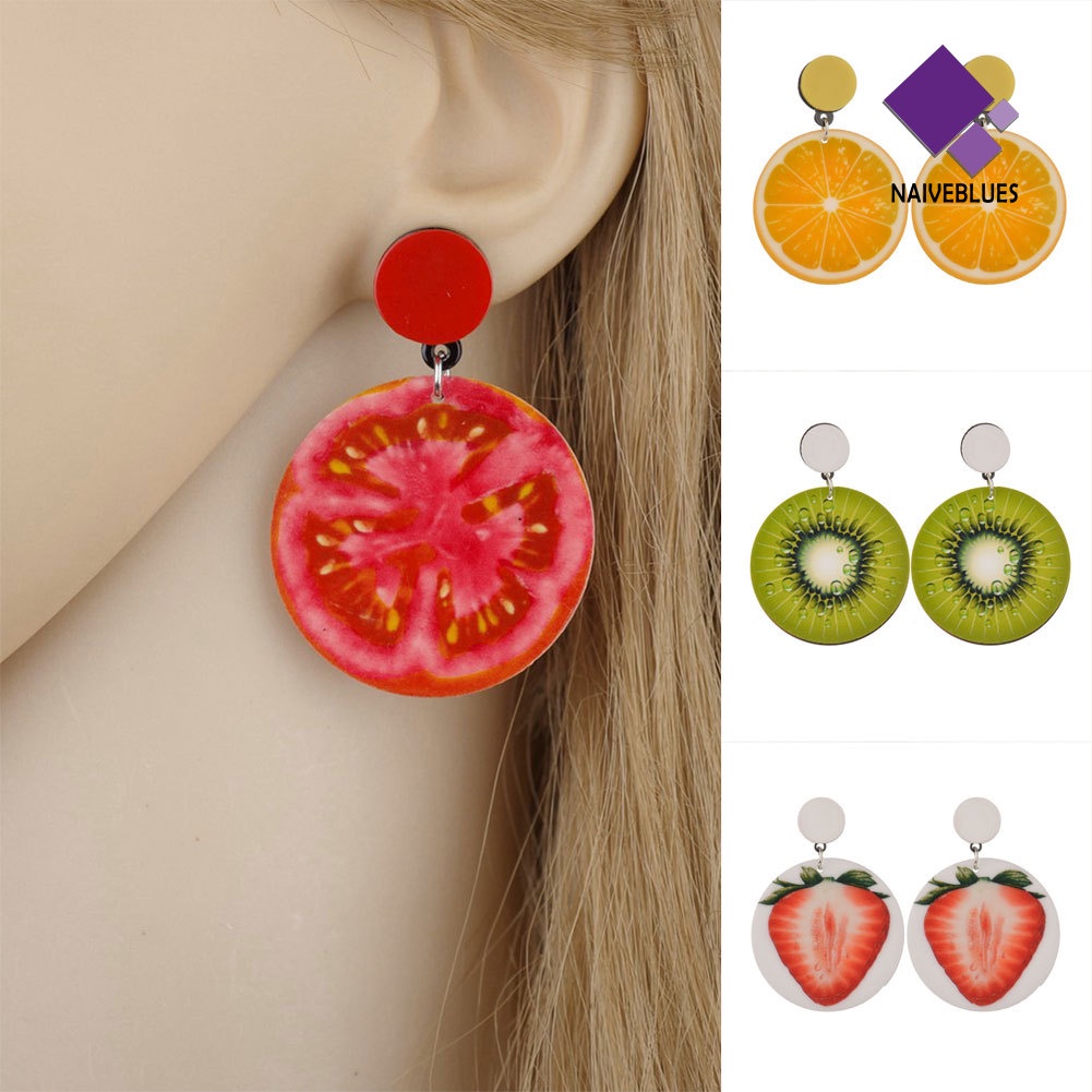 Anting Bentuk Buah Lemon Kiwi Bahan Akrilik Gaya Korea Untuk Wanita