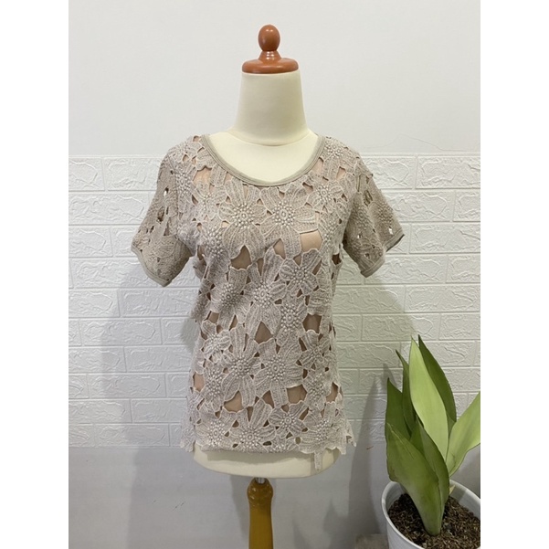 baju bordir emboidery cream khaki preloved koleksi pribadi