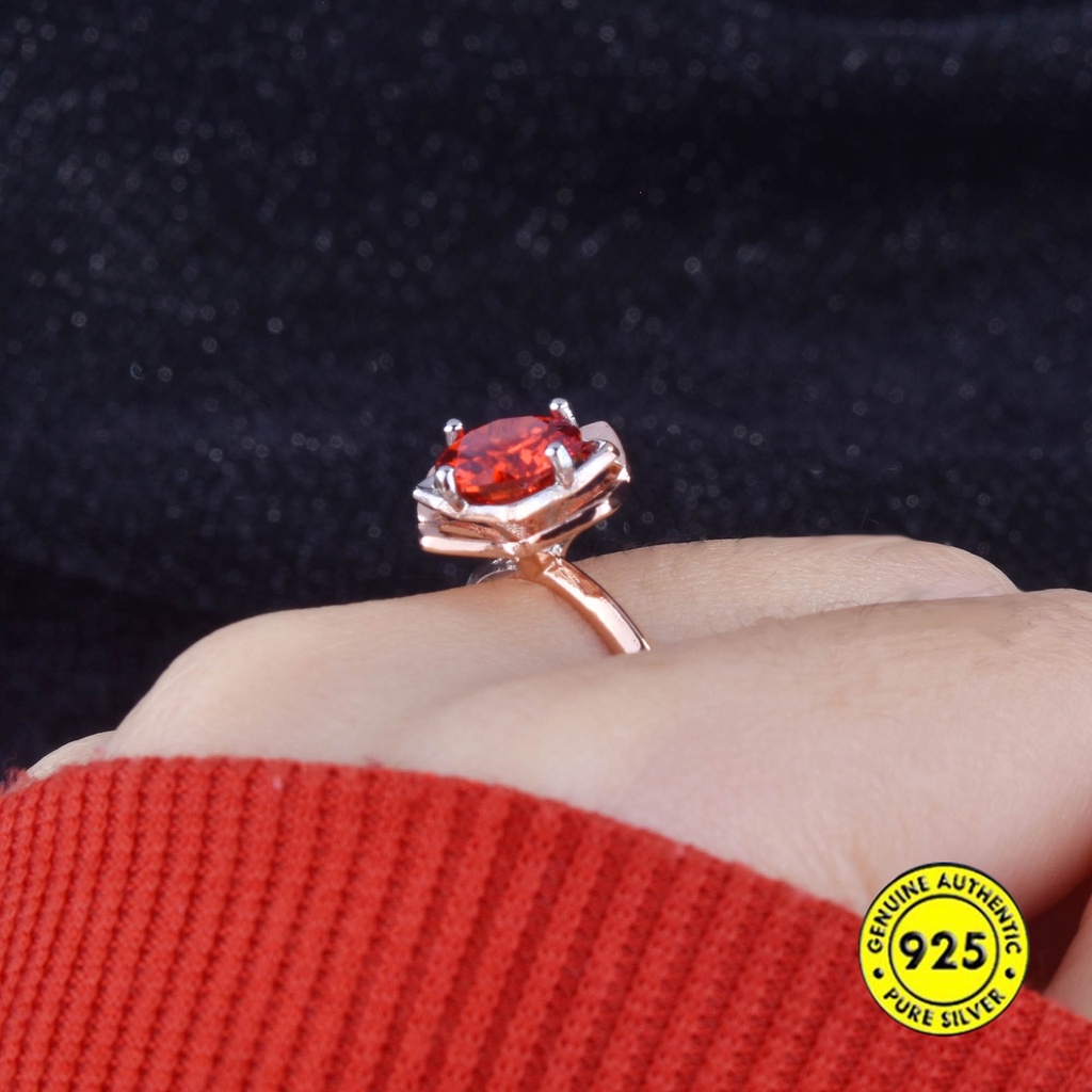 Cincin Lapis Rose Gold Model Terbuka Adjustable Dengan Permata Merah Untuk Wanita