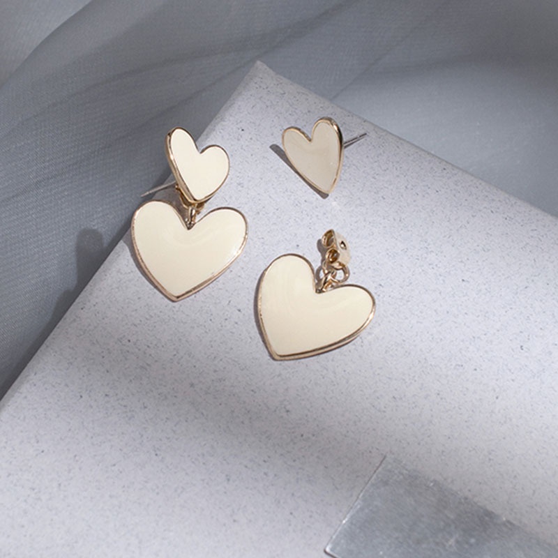 Korean Version of Double Love Creamy White Earrings Girl Simple and Sweet Earrings Women Fashion Accessories