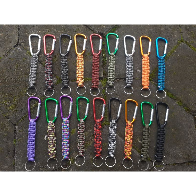 Gantungan Kunci Paracord Tactical bukan Prusik Keychan Tali Paracord dengan Carabiner Untuk Survival Outdoor