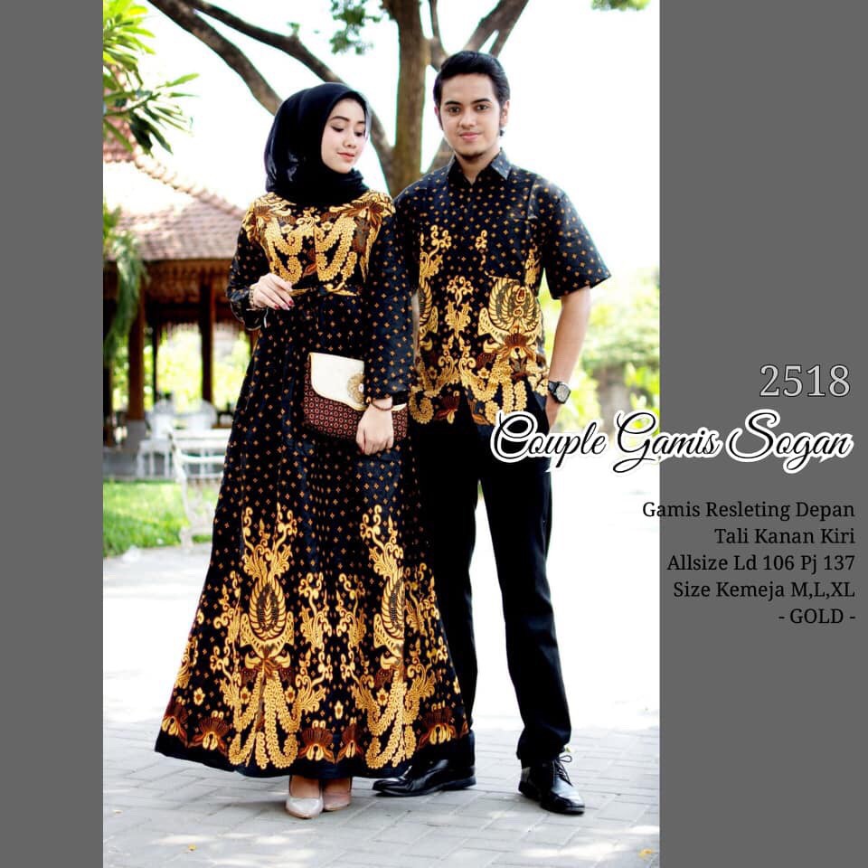 Couple Gamis Sogan Tarantula 2518 Sarimbit Monokrom Gamis Batik Klok