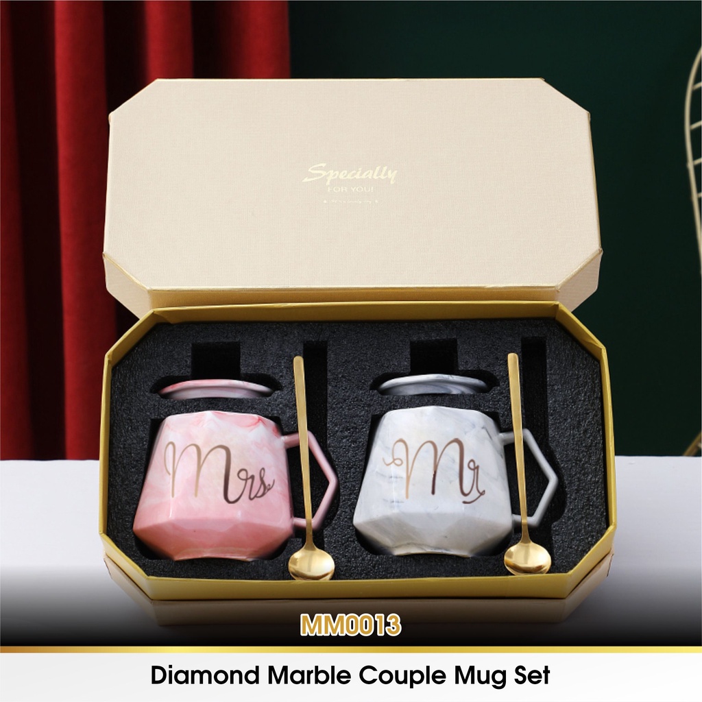 Cangkir Gelas Hampers Couple Mug Marble Keramik Tutup Mr Mrs Pasangan Couple Kado Pernikahan Couple Wedding Gift Aesthetic Set