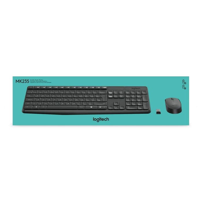 Keyboard mouse logitech wireless 2.4ghz optical 1000dpi on off membrane 104 keys fullsize combo 2in1 mk235 mk-235
