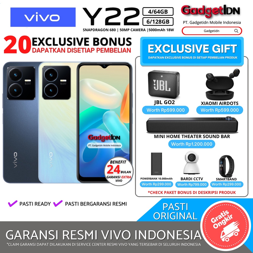 VIVO Y22 4/64GB 6/128GB GARANSI RESMI VIVO