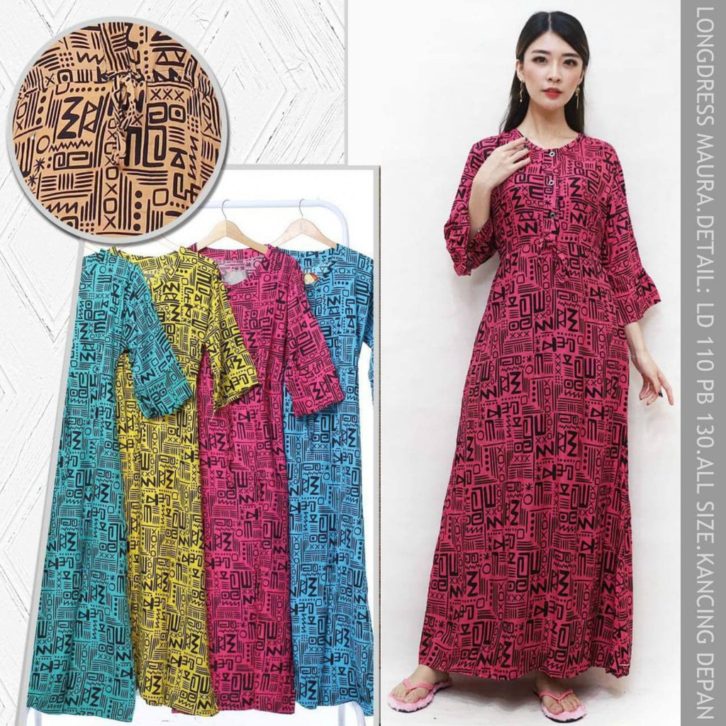 LONGDRRESS Daster maura lengan panjang | MAHALINI DAUN | busui karet pinggang bahan adem-MAURA ETNIK