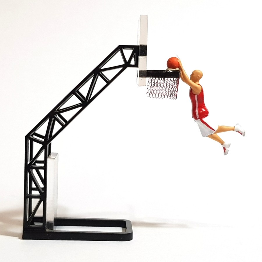 Figur Pemain Basket Skala 1:64 untuk Diorama Miniatur Diecast Lengkap dengan Ring Basket