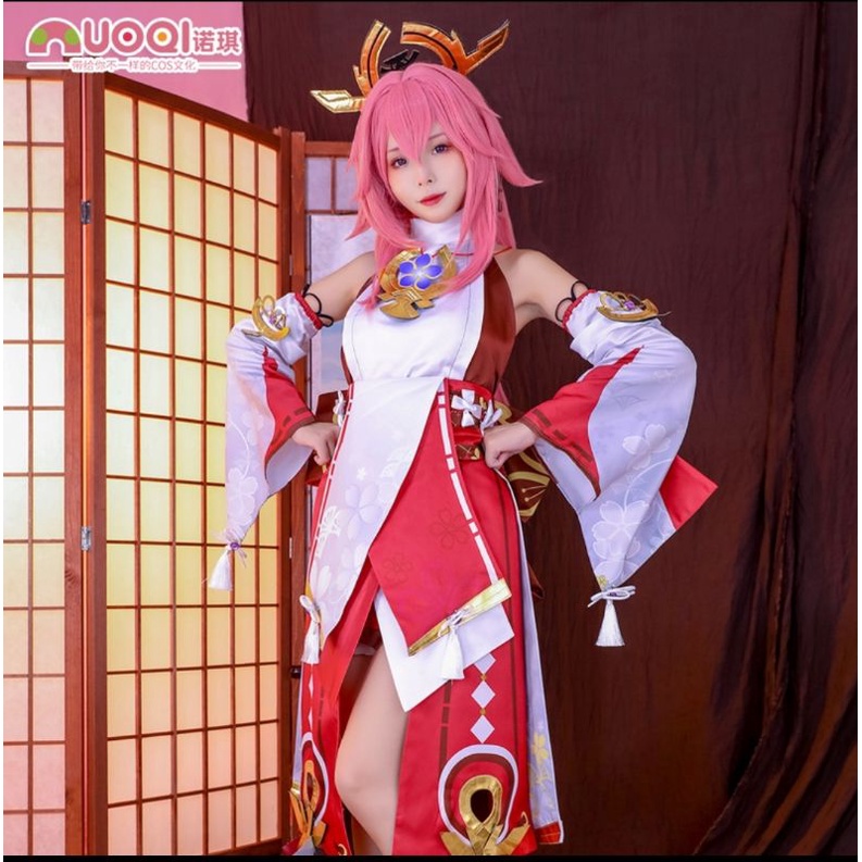 [ RENTAL ] Yae Miko Cosplay Brand Nuoqi Genshin Impact Sewa Kostum Wig  Manmei Fullset Size S M