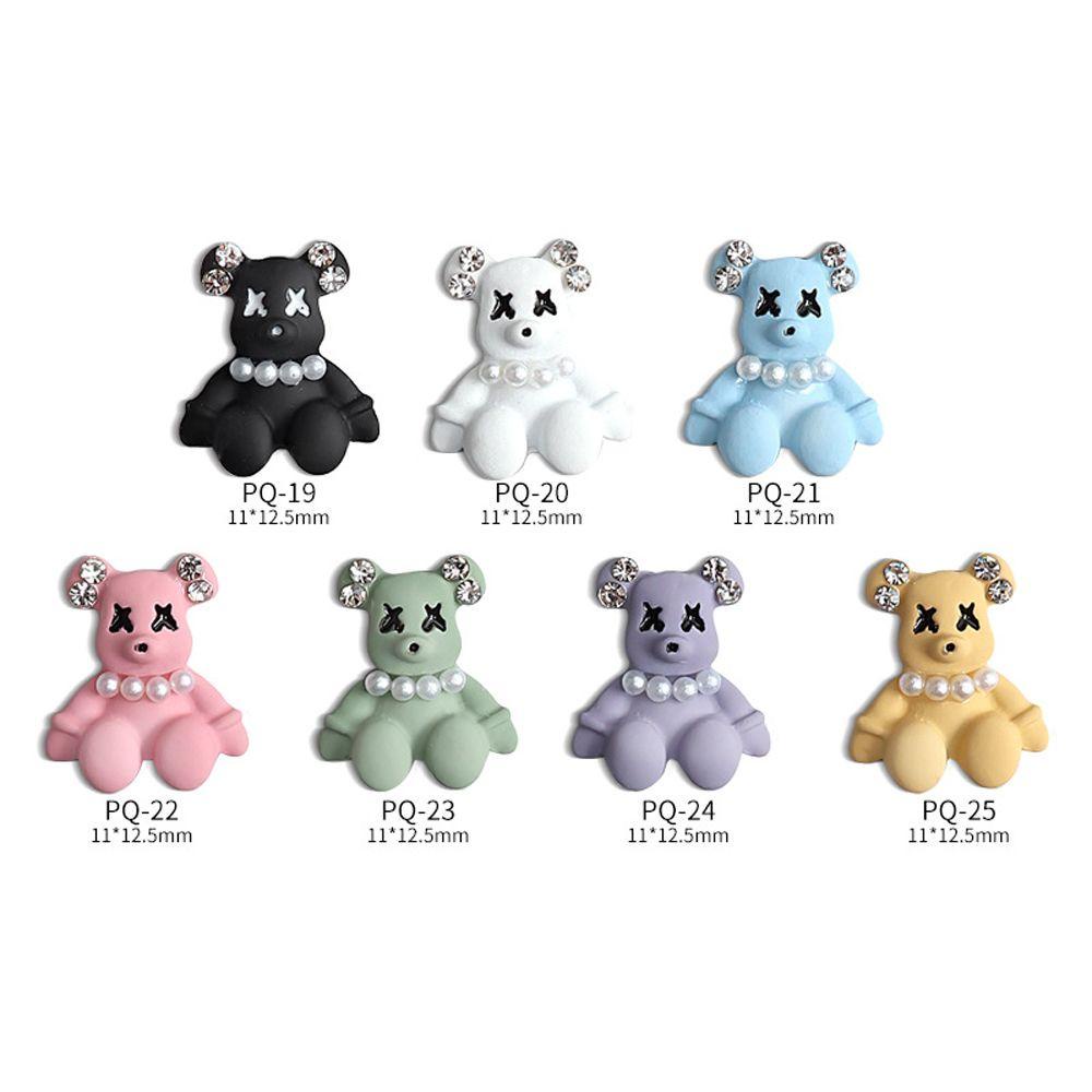 Augustina Bear Nail Charms 5 Pcs Permen Warna Mutiara Manikur Aksesoris 3D Beruang DIY Ornamen Kuku Berlian Imitasi