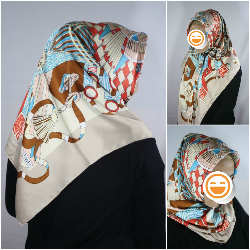 Kerudung Jilbab Segi empat Satin Velvet Motif Abstrak Lamiz