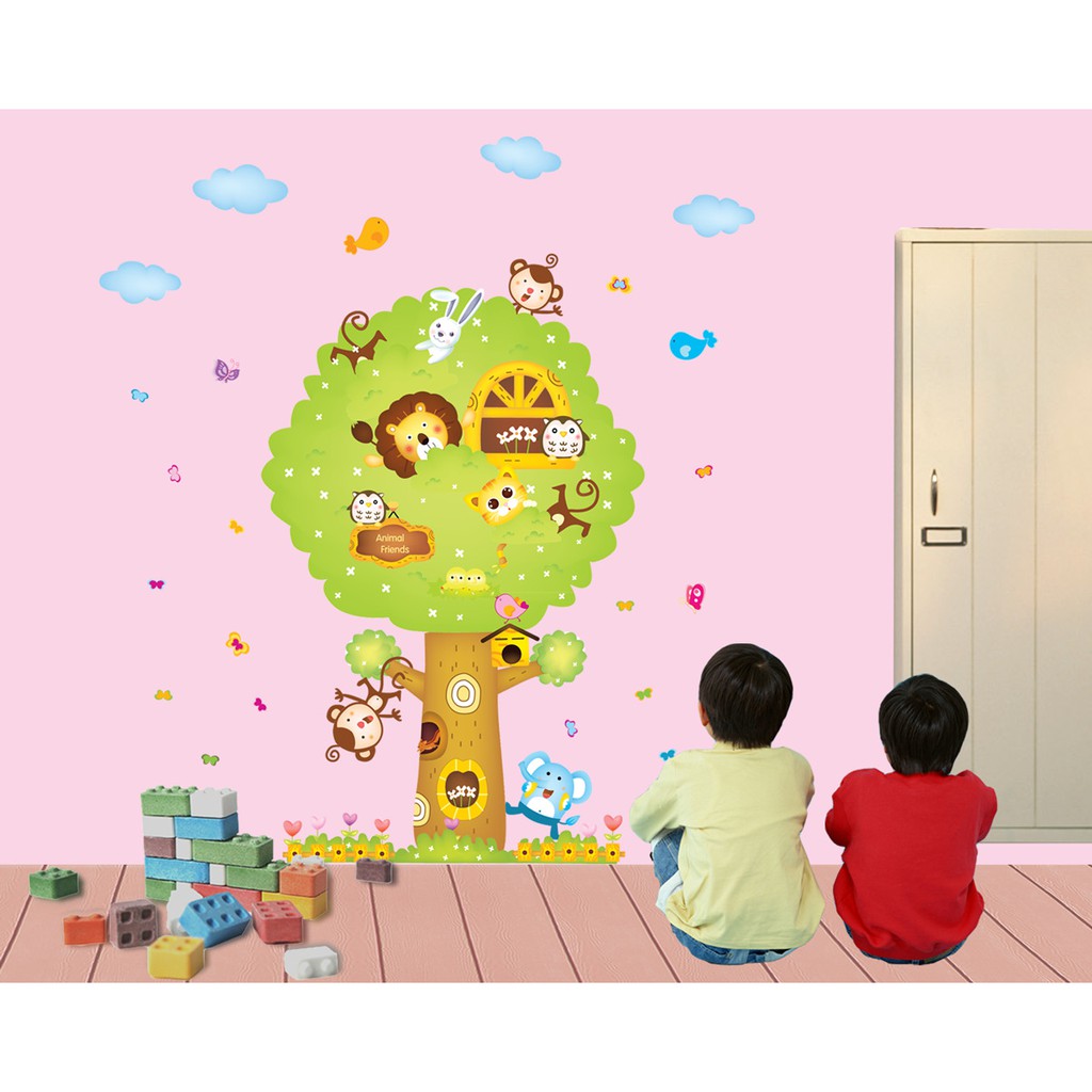 RELIZA WALL STICKER POHON BESAR HEWAN ANAK BIG TREE ANIMAL KIDS STIKER DINDING AY227