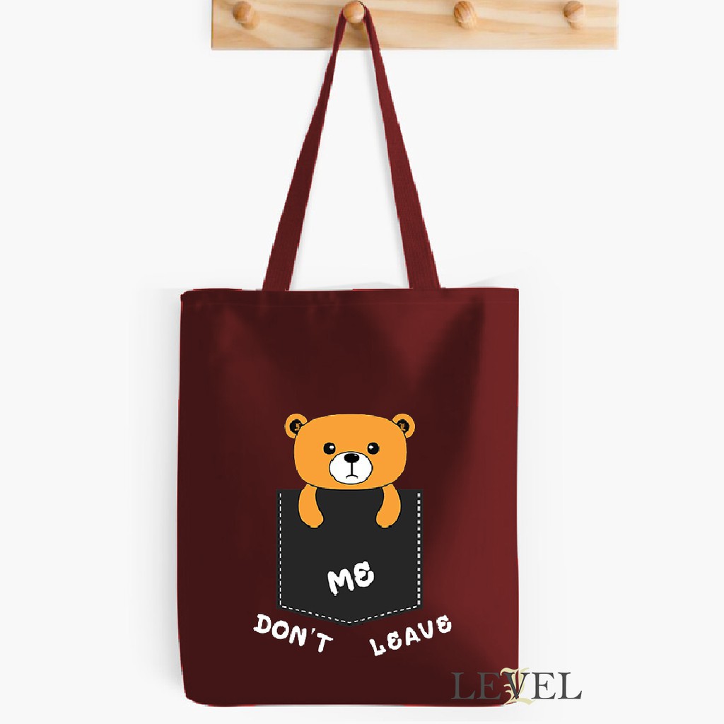 TAS LEVEL TOTE BAG BEAR PRINTING FASHION WANITA BATAM CANVAS MURAH GROSIR KULIAH SABLON