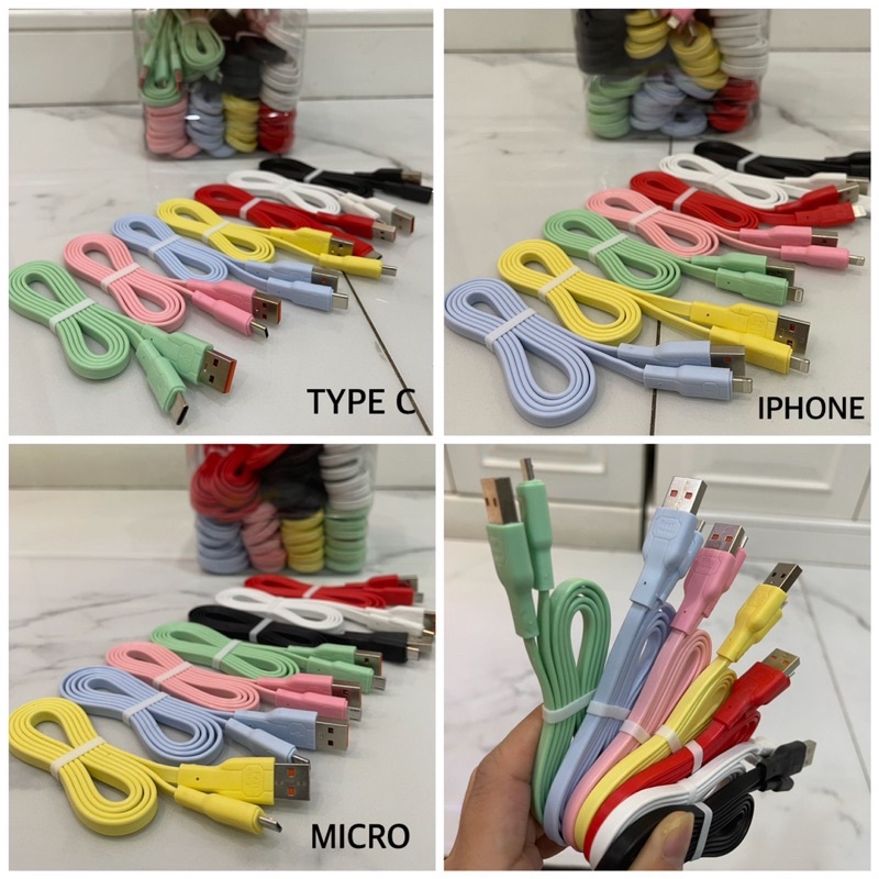 KABEL DATA MACARON MICRO V8 IPH TYPE C CAS ANDROID NYLON