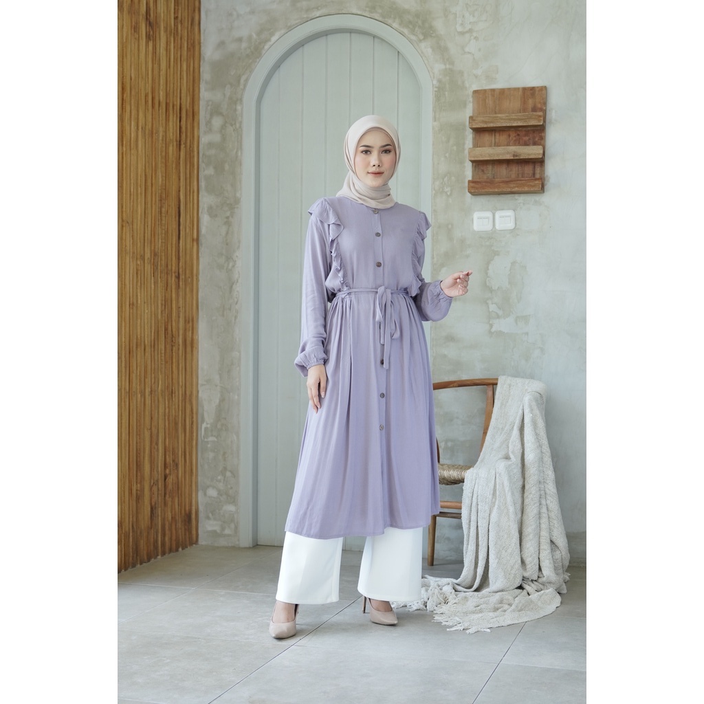 TUNIK SARIFAH - LONG TUNIK WANITA MUSLIM POLOS CRINGKLE by Raline Mode