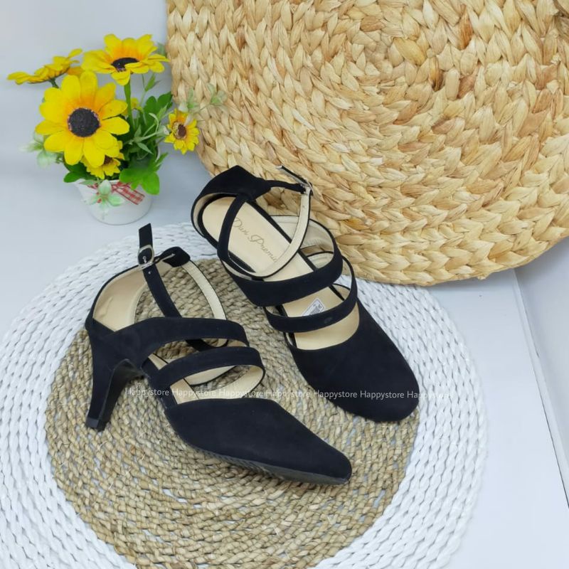 Heels wanita casual - Sandal wanita tali - Heels wanita kerja kantor warna hitam PD302