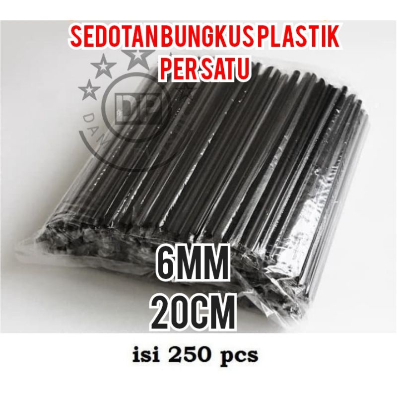 Sedotan Plastik Es Teh Solo 6mm 20cm Steril Hitam 250btng Bungkus Hegenies Kopi Runcing 6 mm 20 cm