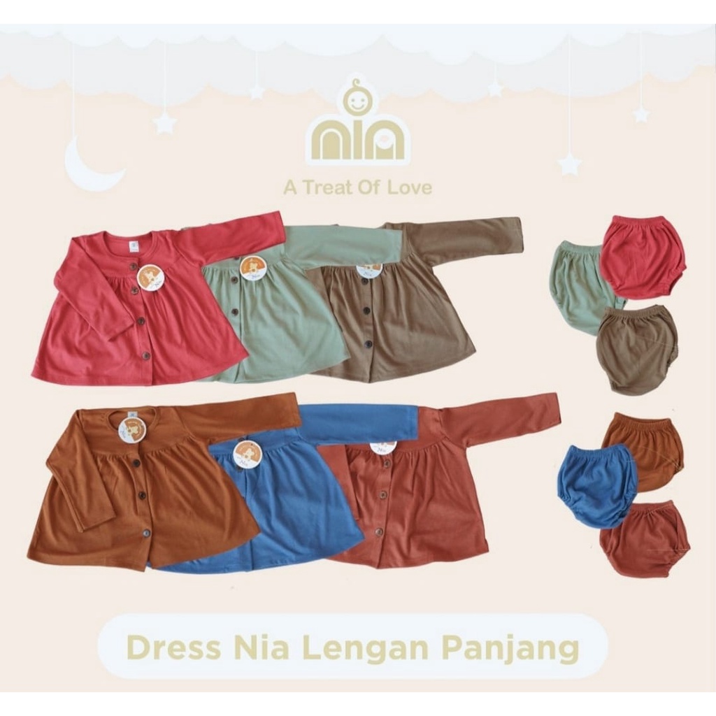 Dress Bayi Perempuan Lengan Panjang Premium 3-6 Bulan Dress Nia Lengan Panjang