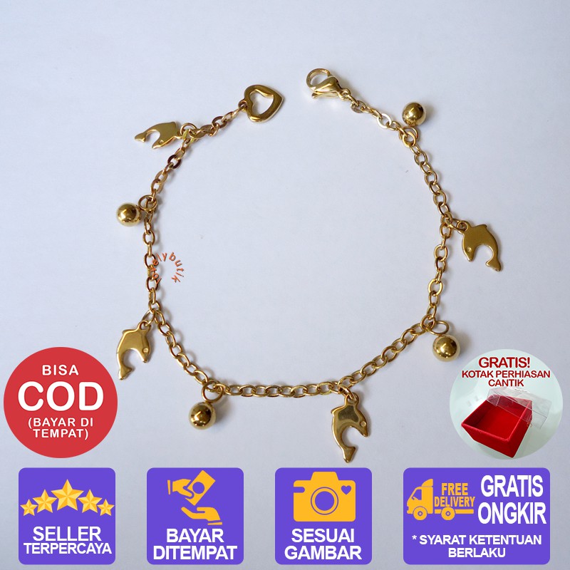 Lovelybutik Gelang Titanium Anti Karat / Gelang Tangan Wanita Titanium / Dolphin New Gelang Tangan