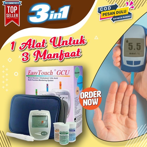 Alat Easy Touch 3 in 1 GCU Original alat kesehatan pengecek gula darah kolesterol komplit murah dan 