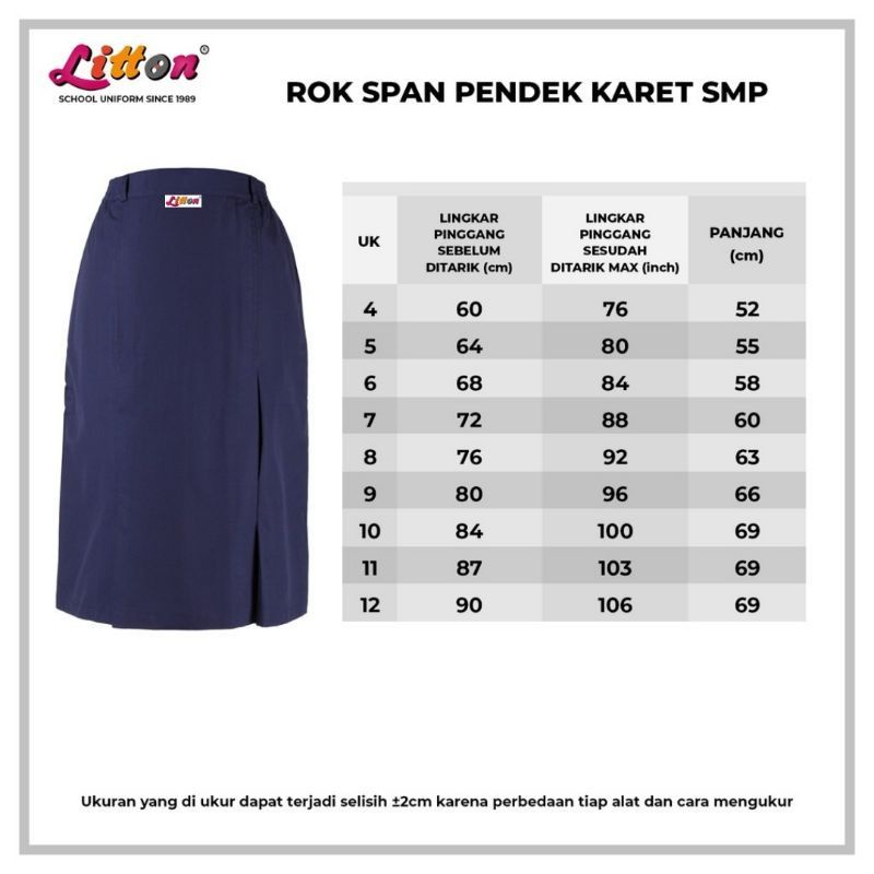 LITTON Rok Span Pendek SMP pinggang Karet FAMATEX PREMIUM  / Seragam Bahwaan SMP nasional