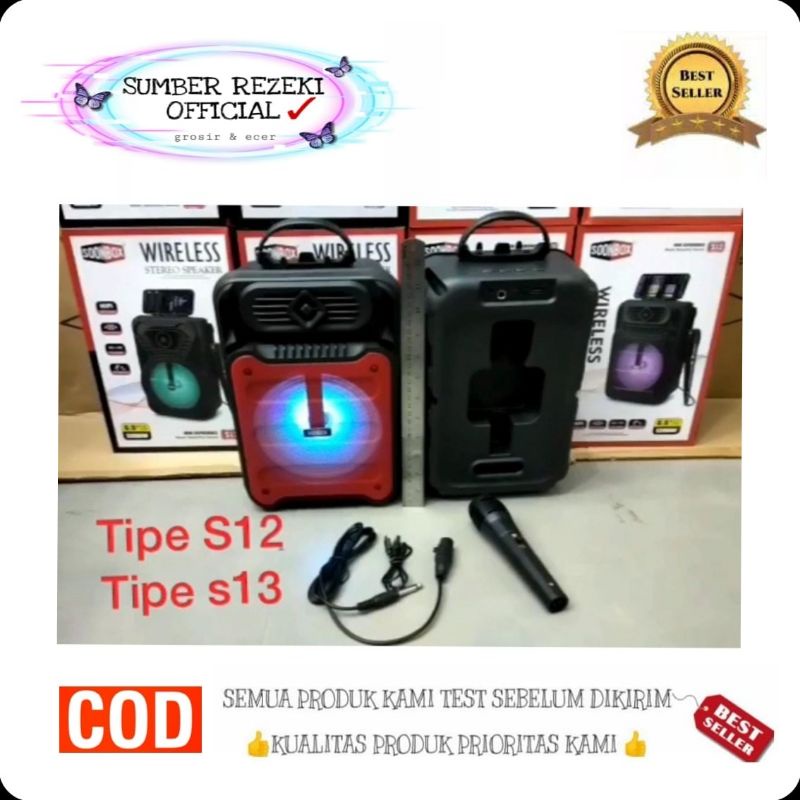 SR - Speaker Bluetooth SOONBOX+ Mic Karaoke S12,S13 / Speaker Soundbar Free mic / Speaker Bluetooth 