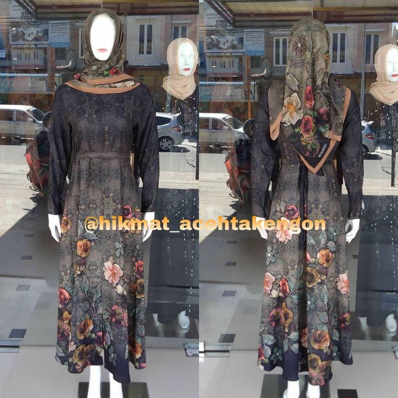 Abaya Hikmat Kode A3870-02 Colour Black & Grey