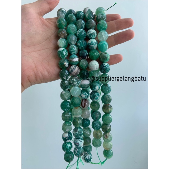 bahan CUTTING GREEN WHITE PERSIAN JADE 14mm batu import putih hijau