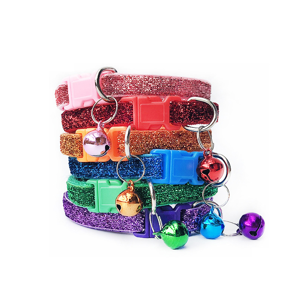 SUYOU Sequin Cat Collars Puppy Kitten Necklace Dog Collar Pet Supplies Buckle Cat Accessories Adjustable Bell Pendant/Multicolor