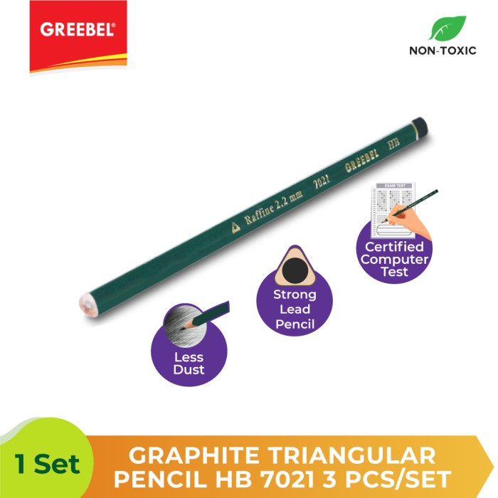 Pensil Graphite Triangular Raffine 2.2mm. Greebel HB 7021 - 3pcs.