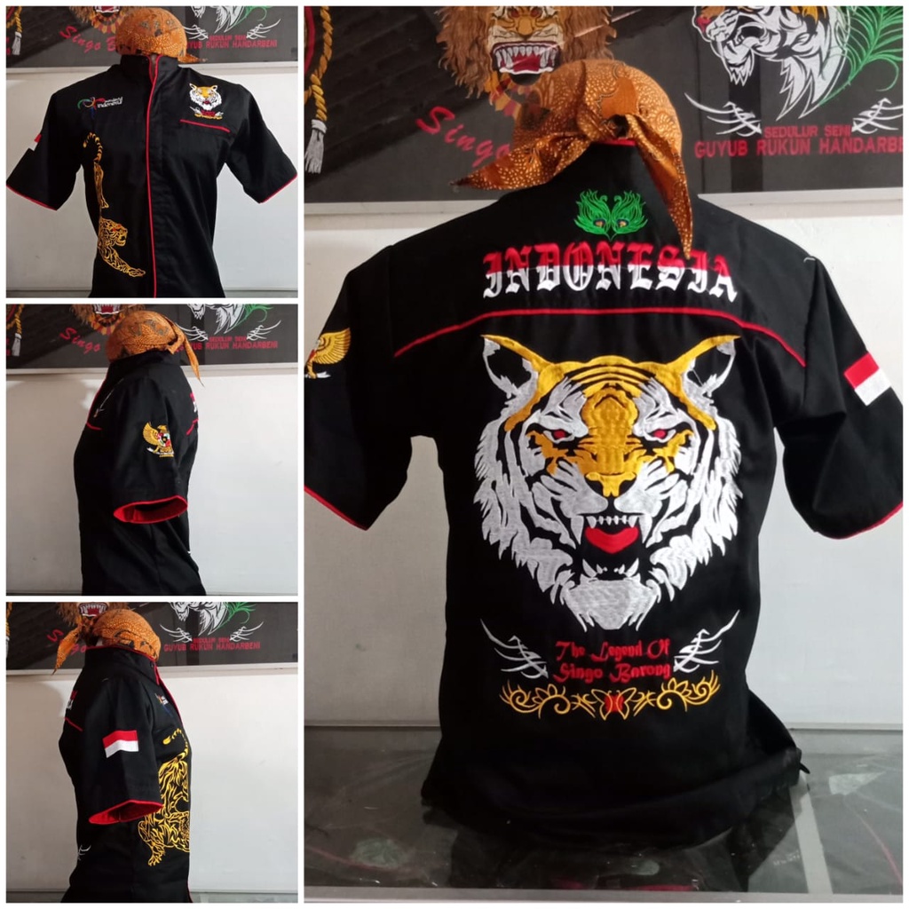 KEMEJA BORDIR THE LEGEND OF SINGO BARONG / BAJU WAROK GAMBAR MACAN FULL BORDIR / HEM BORDIR REYOG