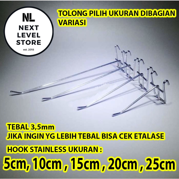 5 10 15 20 25 CM Hook Stik Gantungan Cantelan Ram TEBAL hook 3,5mm Cantolan Besi Aksesoris Display Dekorasi Harga Grosir