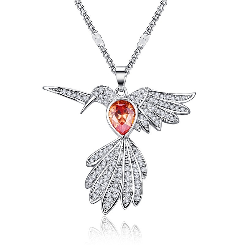 Kalung Rantai Sterling Silver 925 Dengan Liontin Burung Kolibri Hias Kristal / Berlian Pink Untuk Wanita