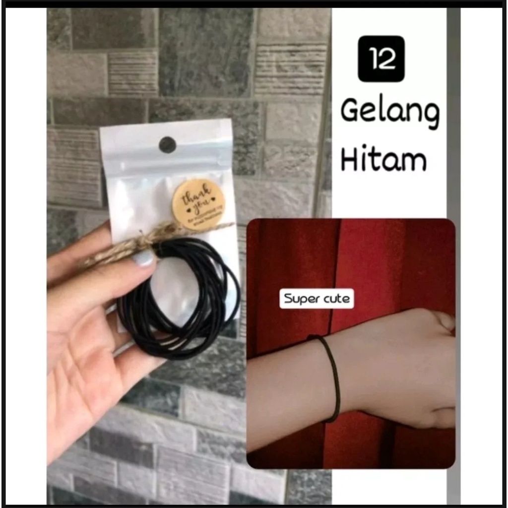 GELANG HITAM POLOS KARET TANGAN MURAH ISI 12PCS AKSESORIS FASHION CUTE BISA UNTUK CEWEK COWOK UNISEX