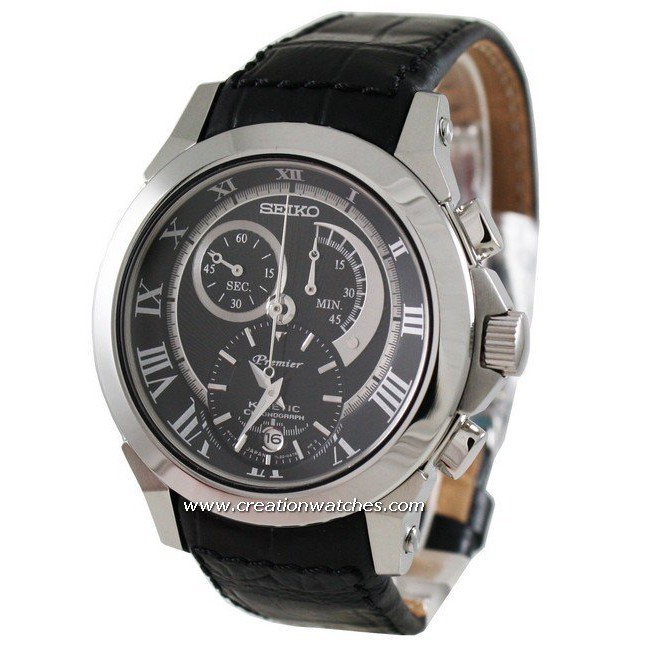 Seiko Premier SNL041P2 Kinetic Chronograph Leather Jam Tangan Pria Original SNL041