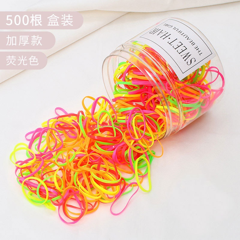 1000pcs/box Color Hair Rope Female Korean Children Cute Disposable Rubber Band Headdress Tie Hair Ring Sweet Heart Jewelry