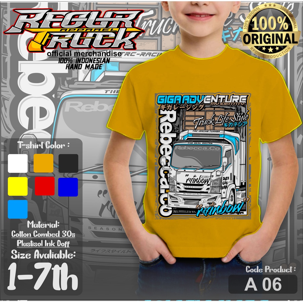 KAOS TRUCK OLENG ANAK RAINBOW REBECCA TERBARU SABLON PLASTISOL PREMIUM DISTRO UMUR 3-7 TAHUN KAOS TRUK MANIA ANAK KAOS ANAK GAMBAR TRUK