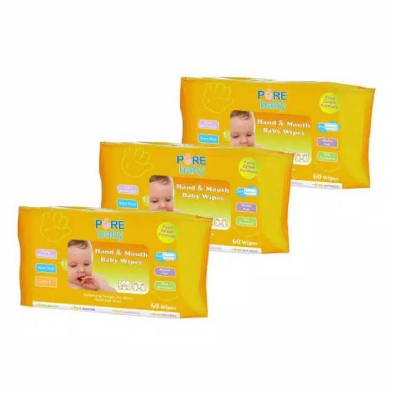 PURE BB HAND AND MOUTH BABY WIPES (buy 2 get 1) 60's per pack