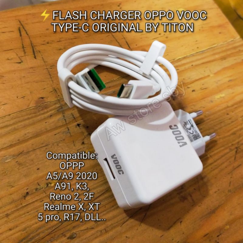 (TITON) CHARGER OPPO VOOC TYPE C FLASH CHARGER OPPO K3/ A91/ A5/ A9 2020/ Reno 2/ 2F/ Realme 5 pro