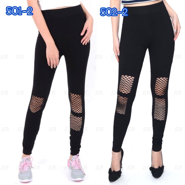 Legging Panjang Ripped Fishnet Bolong Jala Import Wanita