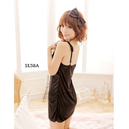 [READY STOCK] BAJU TIDUR SEXY NIGHT GOWN GAUN TIDUR NIGHTGOWN SILK HITAM SL38A