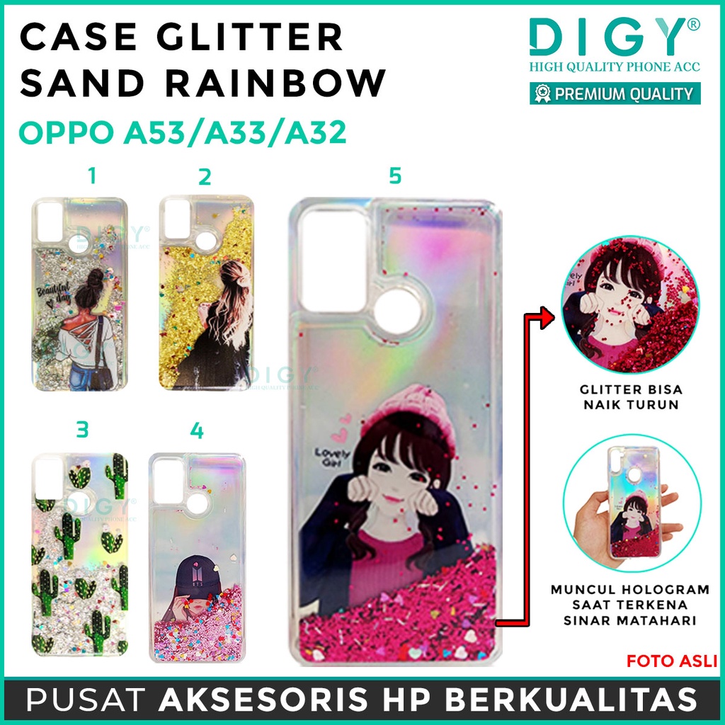 Case OPPO A53 A33 A32  A5 2020 A9 2020  Glitter Dynamic Liquid Quicksand Case Motif cewe katus bts