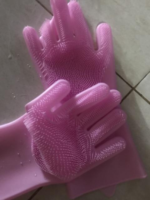 Sarung Tangan Cuci Piring Dengan Brush Yang Tebal Bahan Silikon - 1 Pasang