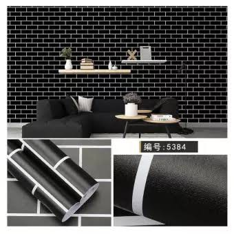 Wallpaper Dinding Motif Bata Hitam Ukuran panjang 10meter x lebar 45cm