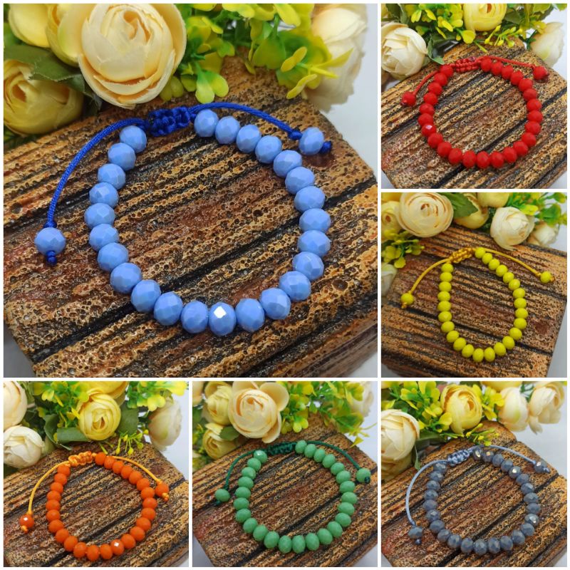 Gelang Kristal 8mm Diamond Gelang Cewek Tali Serut Colorfull Gelang Batu Crystal Ceko