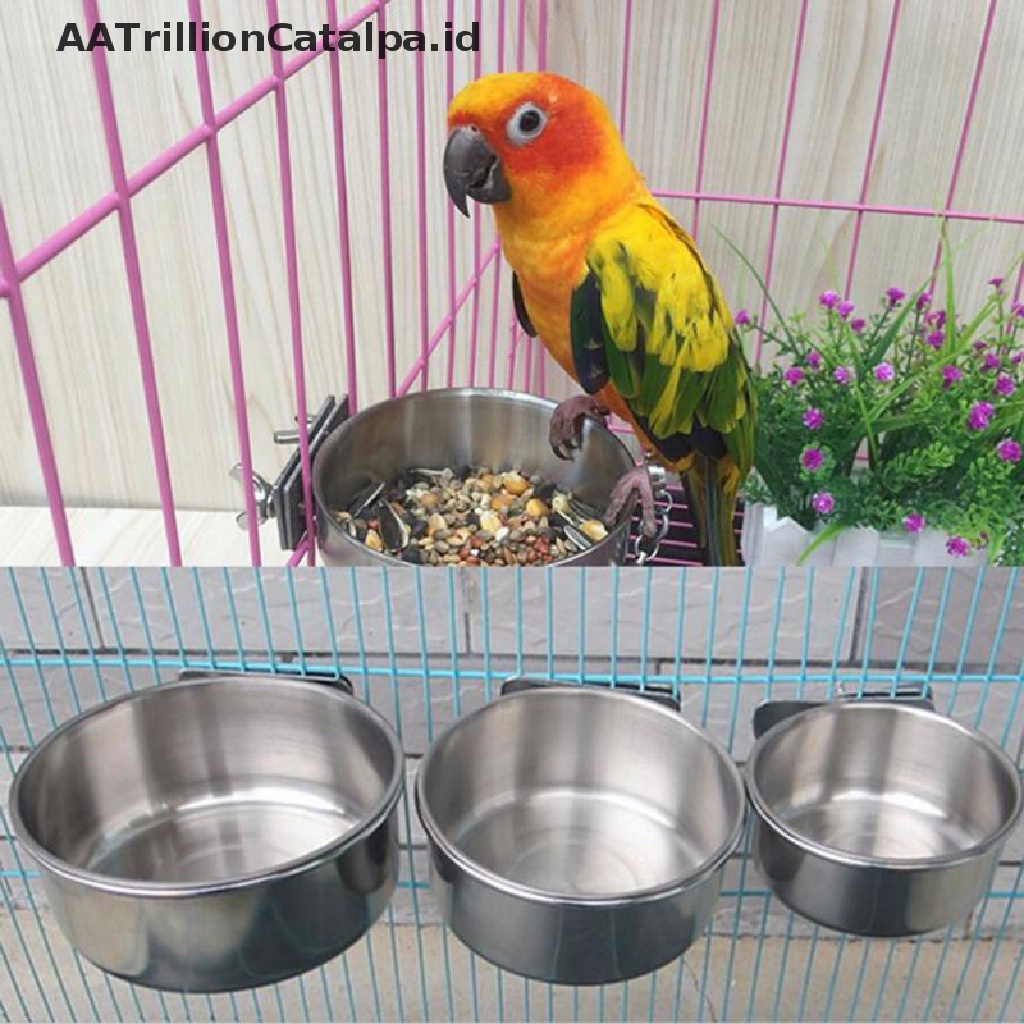 Mangkuk Makanan / Minuman Model Gantung Bahan Stainless Steel Untuk Kandang Anjing / Kucing / Burung