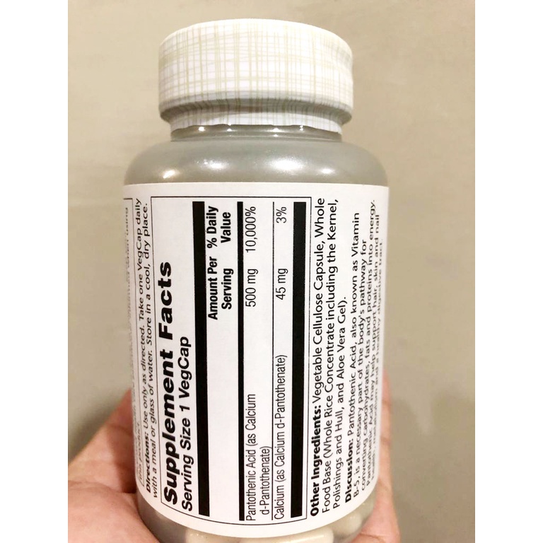 Solaray Pantothenic Acid 500mg 100 Veg Caps Jaga Sistim Metabolisme Imunitas Tubuh ORI USA