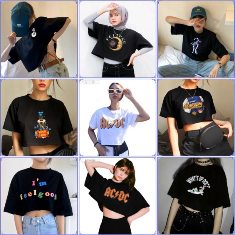 Inemstore - Kumpulan Kaos Crop Top Wanita Lengan Pendek Gaya Korea | Crop Oversize  Acdc - Eclipse -