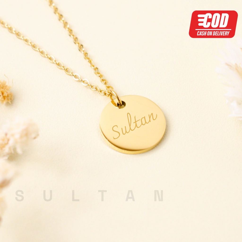 Kalung titanium Ukir Nama Custom Aksesoris Fashion Kalung Titanium Lapis Emas